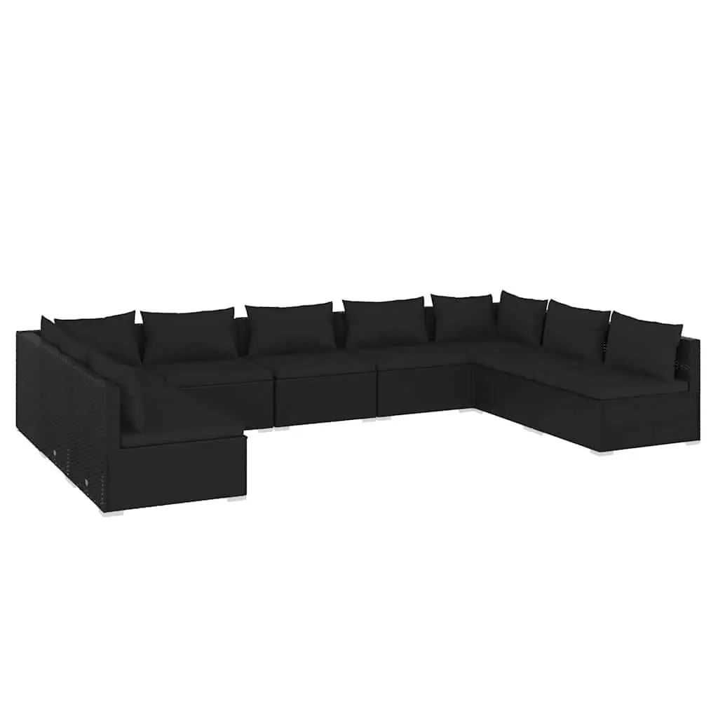 Garden Lounge Set 9 Piece Outdoor Patio Furniture Poly Rattan Black with