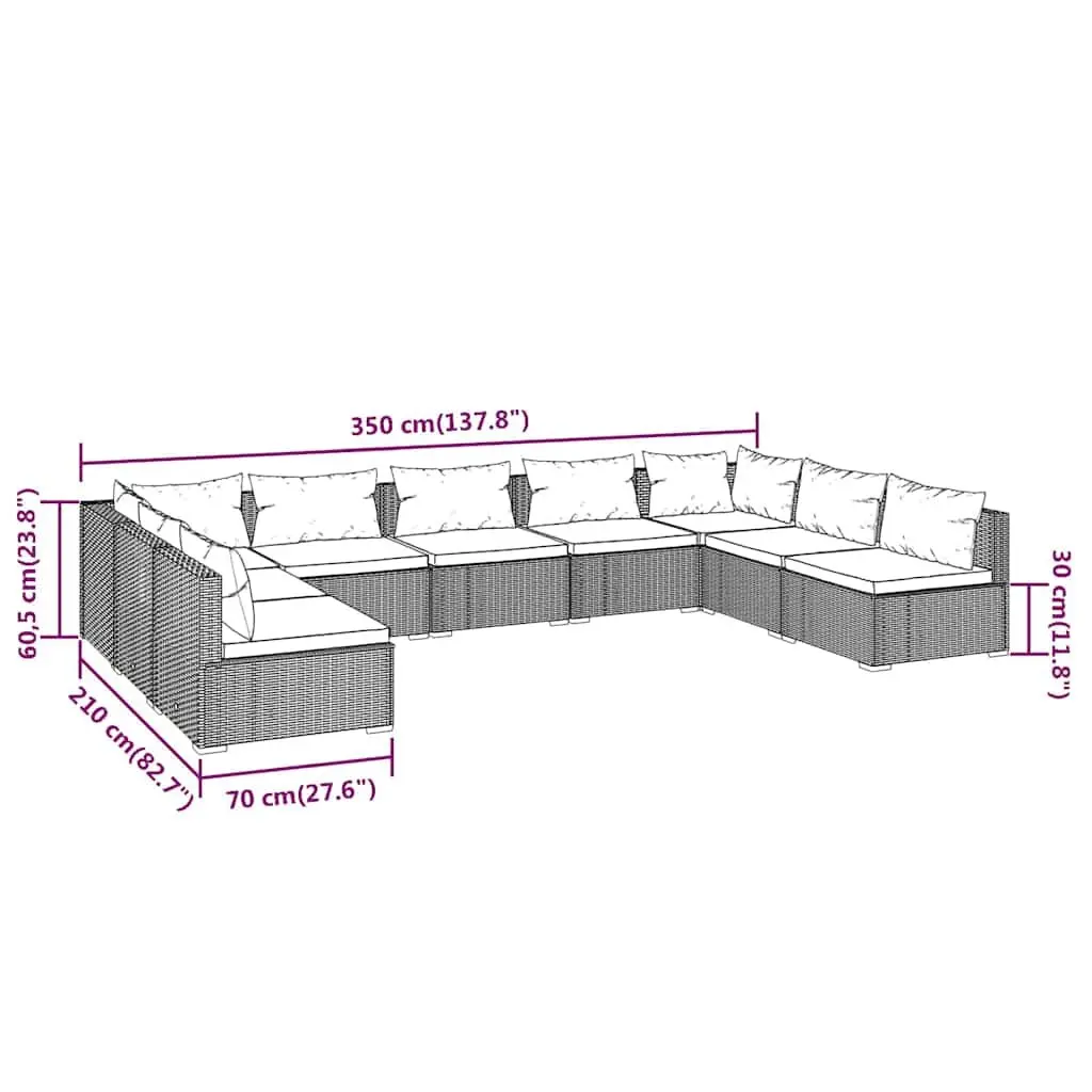Outdoor Garden Lounge Set 9 Piece Poly Rattan Modular Patio Furniture Brown
