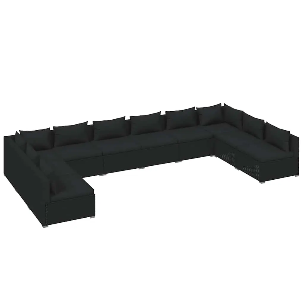 10 Piece Modular Outdoor Garden Lounge Set with Cushions Black