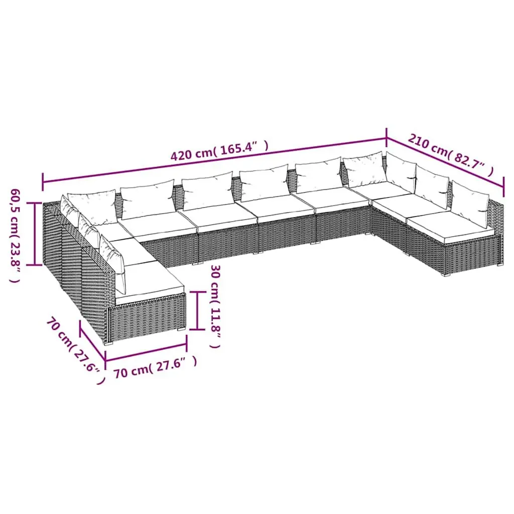 Garden Lounge Set 10 Piece Poly Rattan Modular Outdoor Furniture with Cushions