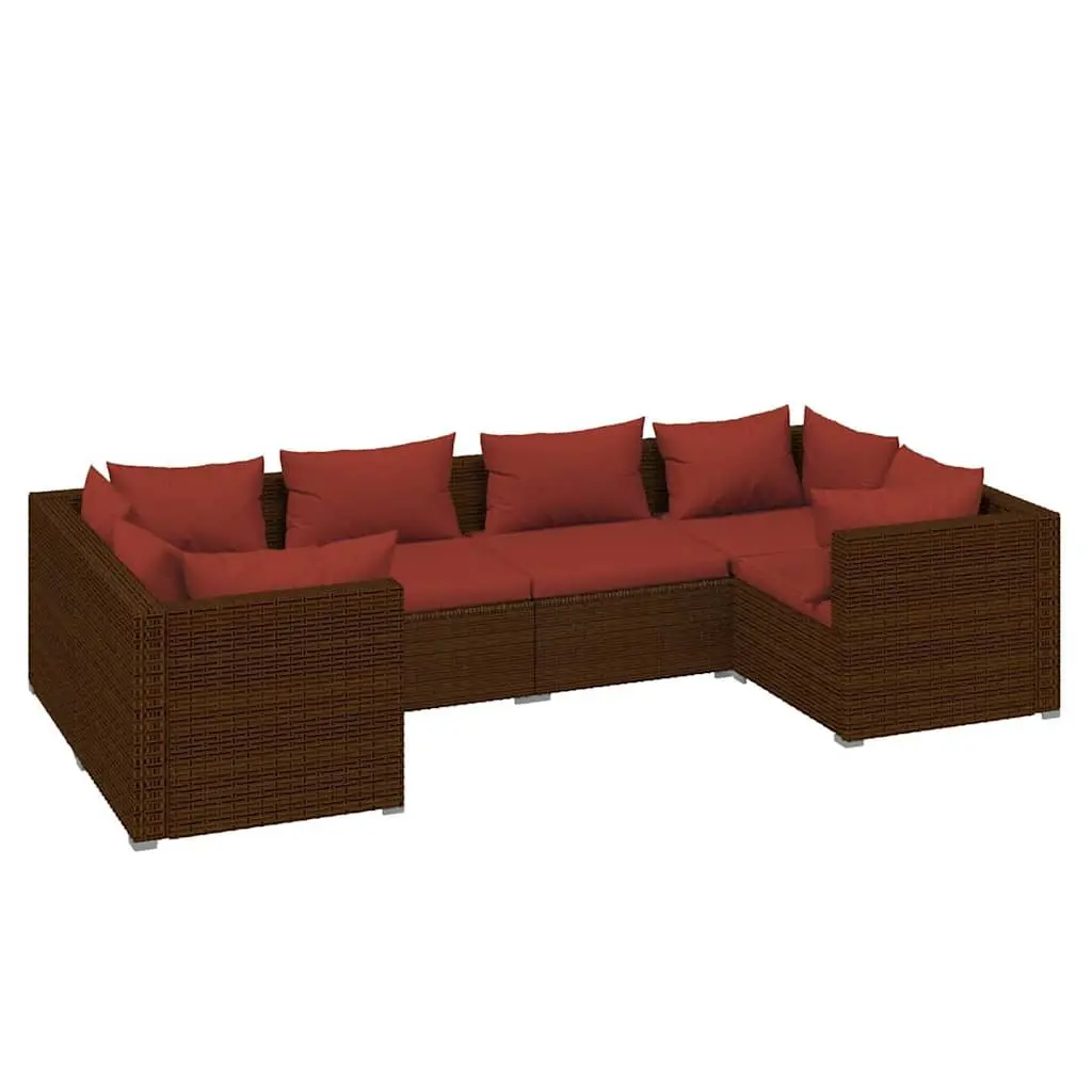 Garden Lounge Set 6 Piece Modular Outdoor Furniture with Cushions Brown Rattan