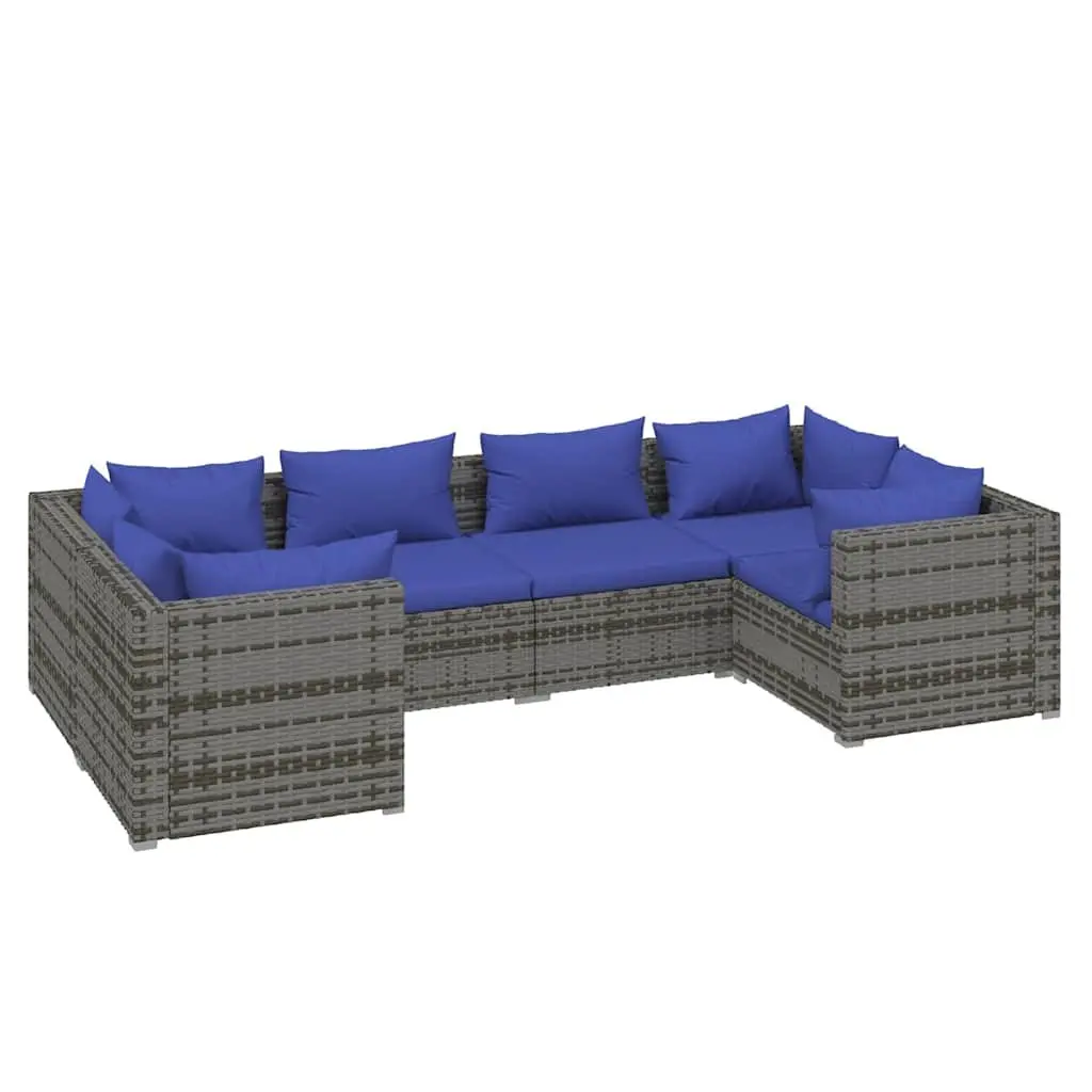 Garden Lounge Set 6 Piece Poly Rattan Outdoor Furniture Grey Modular Cushioned