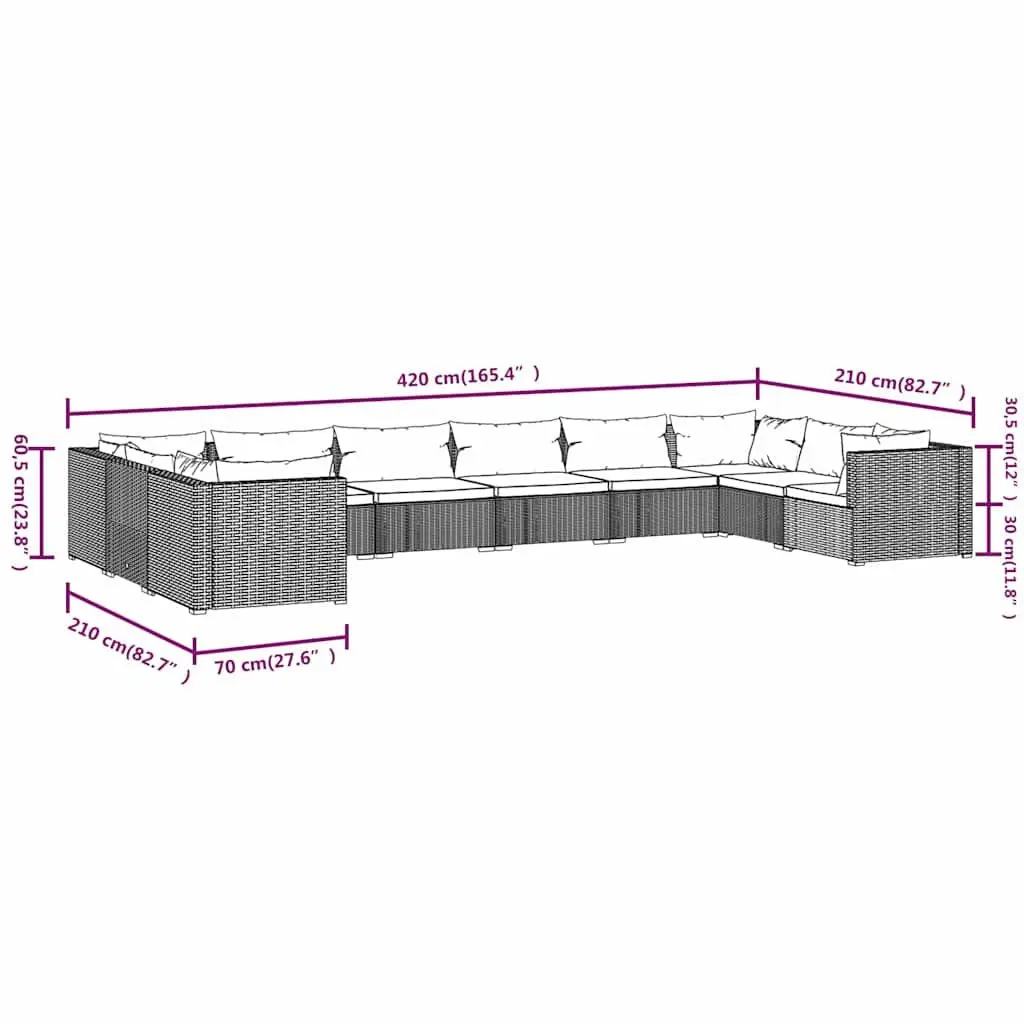 Garden Lounge Set 10 Piece Modular Poly Rattan Outdoor Furniture with Cushions