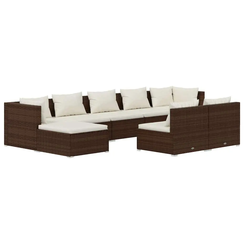 9 Piece Garden Lounge Set Outdoor Furniture Brown PE Rattan Patio Sofa with