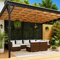 9 Piece Garden Lounge Set Outdoor Patio Furniture Brown PE Rattan Cushions