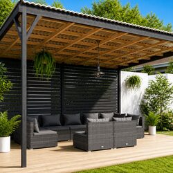 Garden Lounge Set 9 Piece Grey Outdoor Furniture Poly Rattan Sofa with Cushions