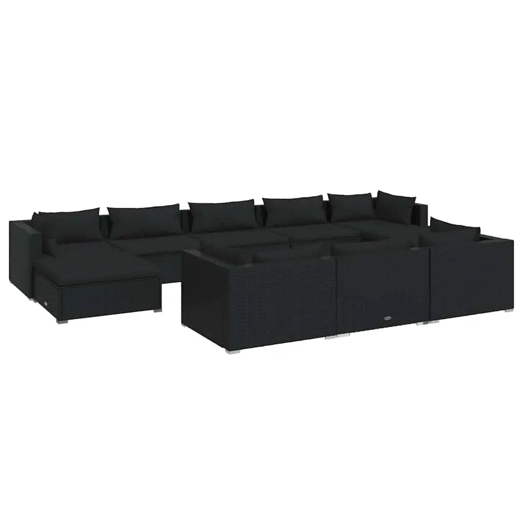 Garden Lounge Set 10 Piece Outdoor Furniture Black PE Rattan Modular Patio Sofa