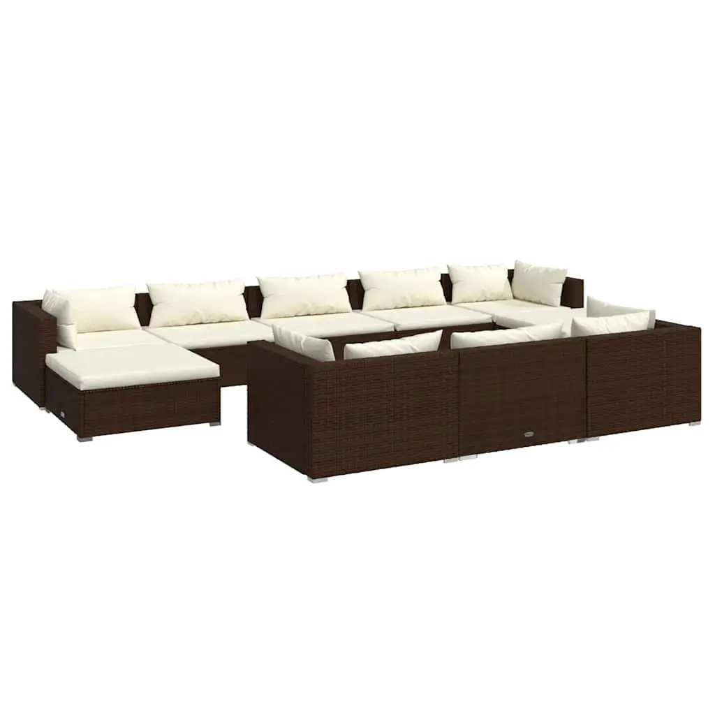 Garden Lounge Set 10 Piece Outdoor Patio Furniture Brown Poly Rattan Modular