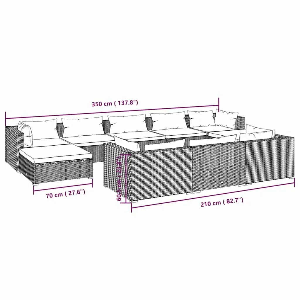 Garden Lounge Set 10 Piece Outdoor Furniture Modular Patio Sofa Grey Poly