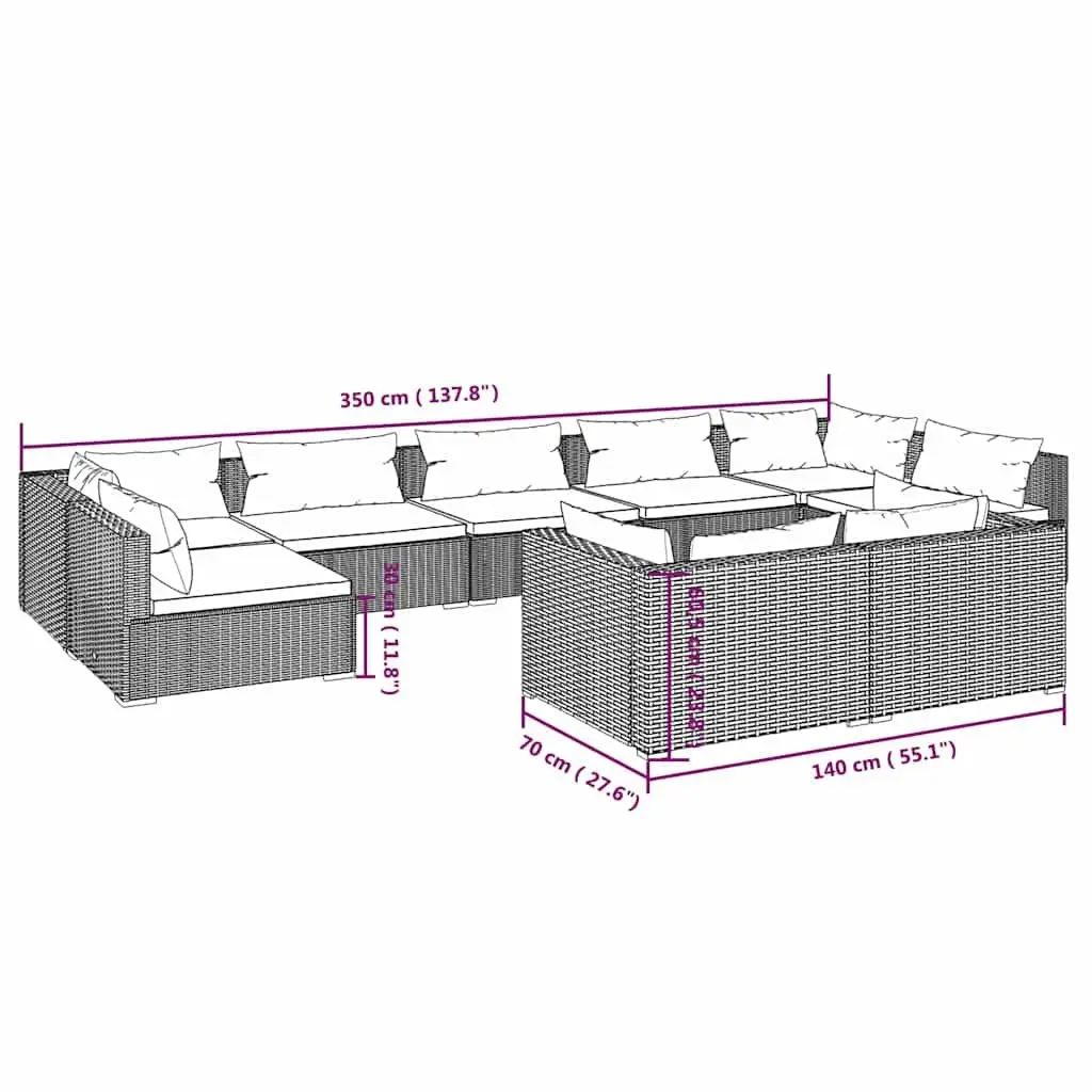 Modular Outdoor Patio Furniture 9 Piece Garden Lounge Set Black PE Rattan
