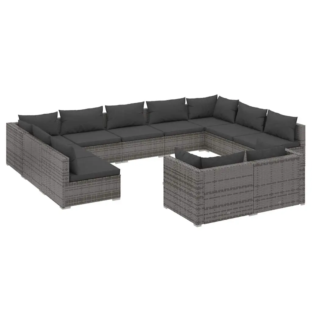 Modular Outdoor Garden Lounge Set 11 Piece Grey Poly Rattan Furniture with Removable Thick Cushions