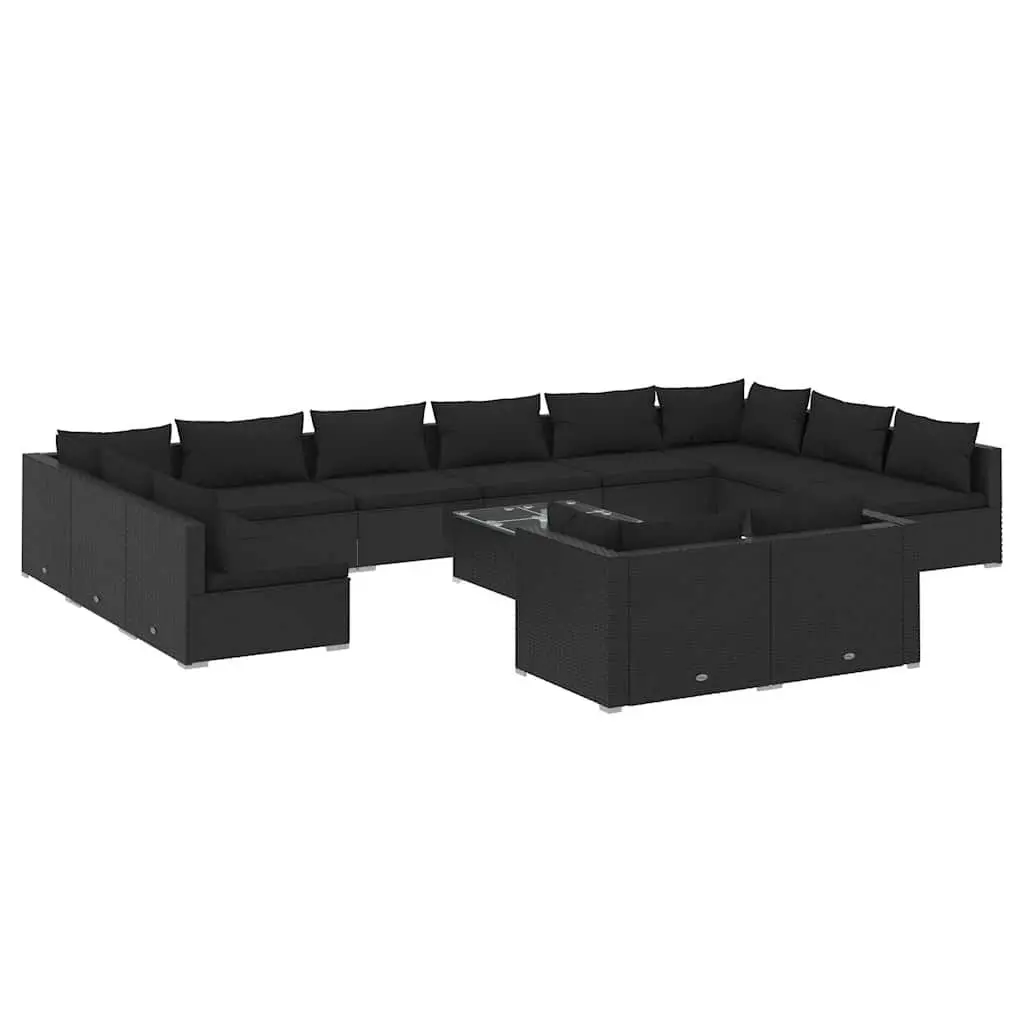 13 Piece Garden Lounge Set Outdoor Patio Furniture Black PE Rattan with Cushions