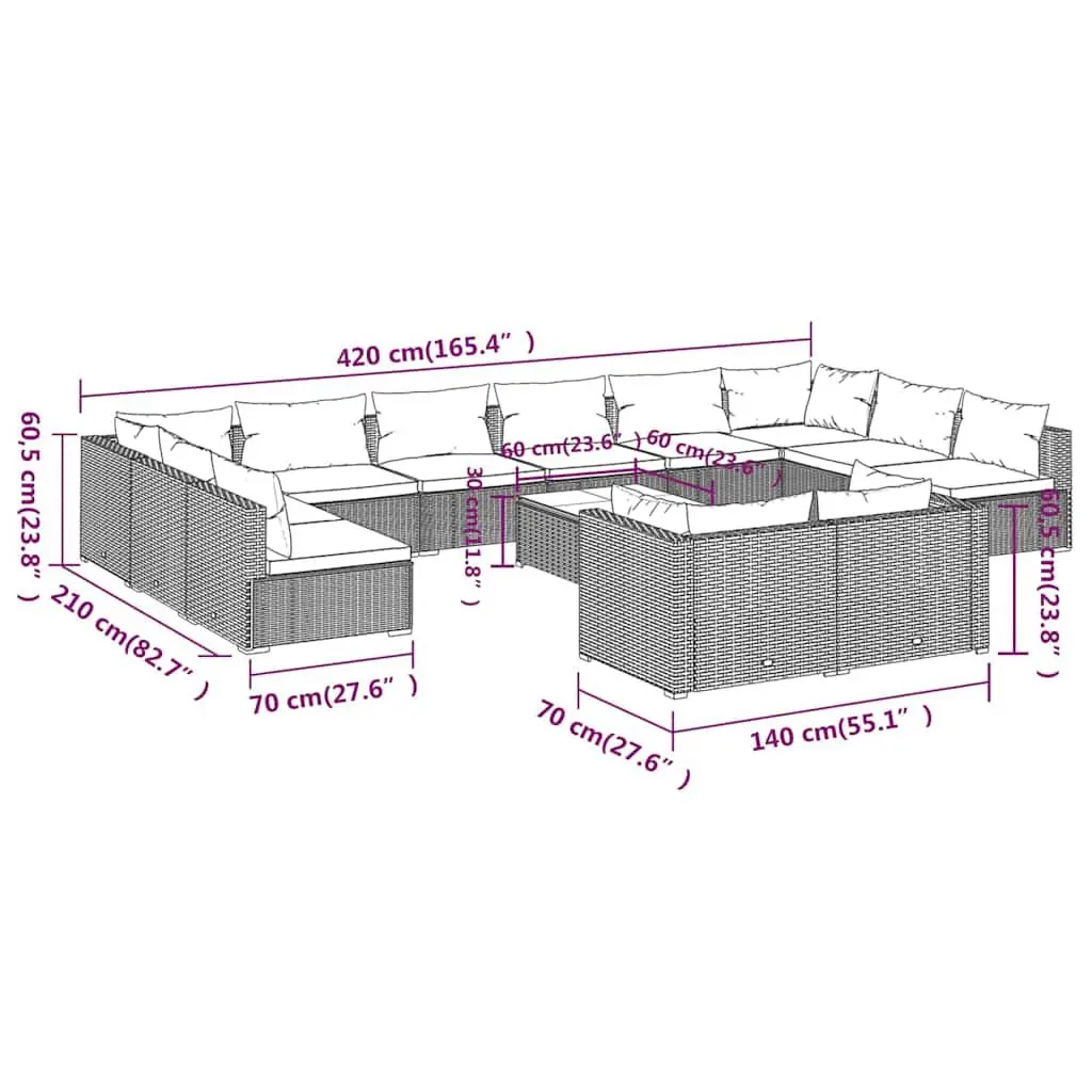 13 Piece Garden Lounge Set Outdoor Patio Furniture Black PE Rattan with Cushions