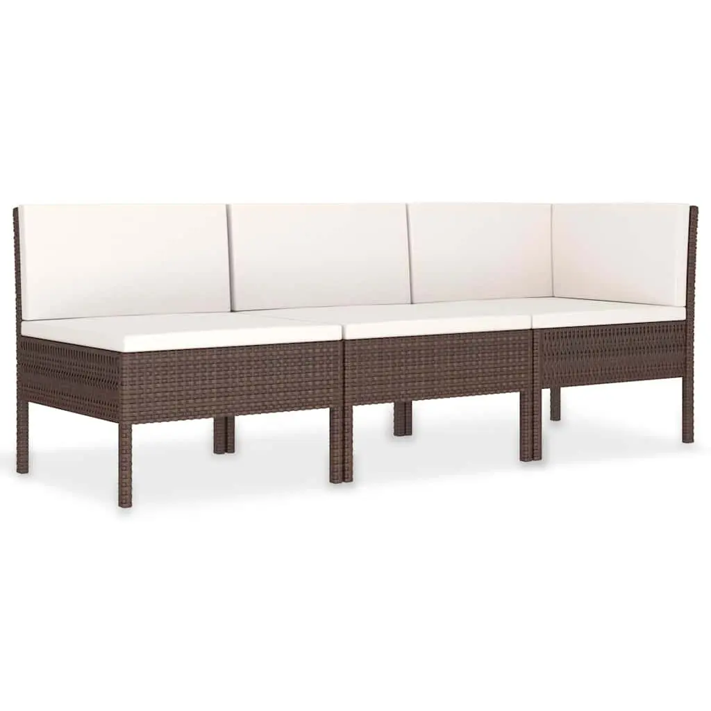 Garden Lounge Set 3 Piece Outdoor Furniture Poly Rattan Brown with Cushions