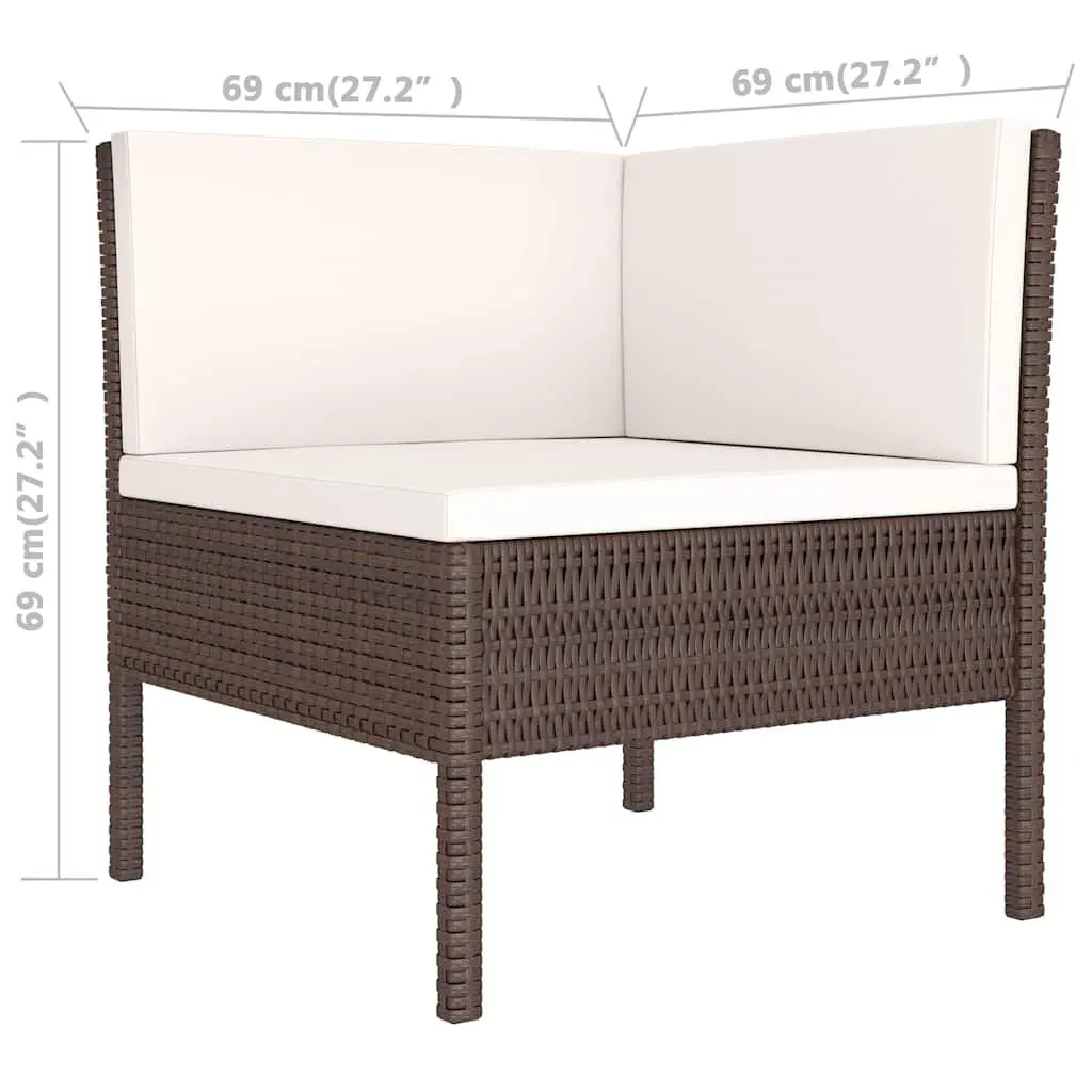 Garden Lounge Set 3 Piece Outdoor Furniture Poly Rattan Brown with Cushions
