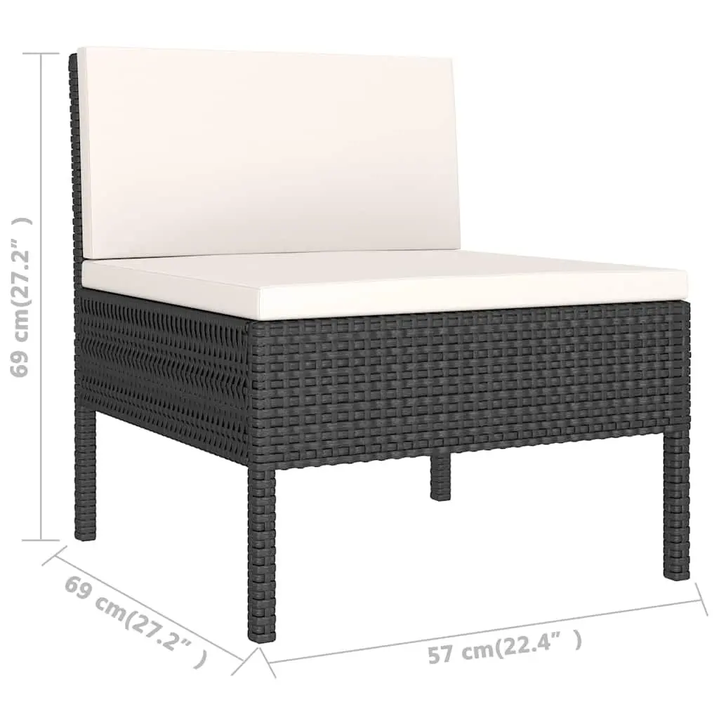 Garden Lounge Set Black Poly Rattan 3 Piece Outdoor Furniture