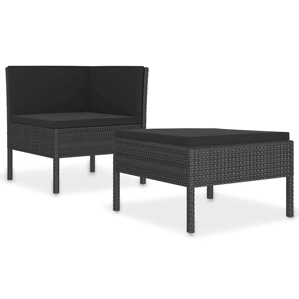 Garden Lounge Set Outdoor Furniture PE Rattan Cushions Black 2 Piece