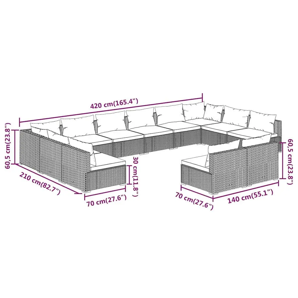Garden Lounge Set 12 Piece Outdoor Patio Furniture Black Poly Rattan Modular