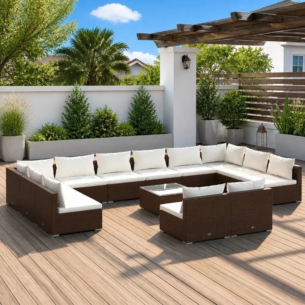 Garden Lounge Set Modular 13 Piece Outdoor Patio Furniture Brown Rattan