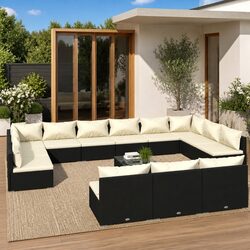 Garden Lounge Set 14 Piece Outdoor Patio Furniture Black Poly Rattan Modular