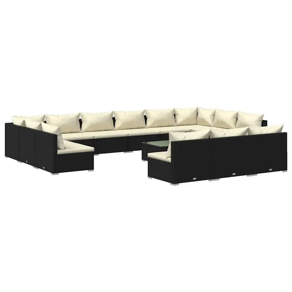 14 Piece Outdoor Modular Lounge Set Garden Furniture Black Poly Rattan