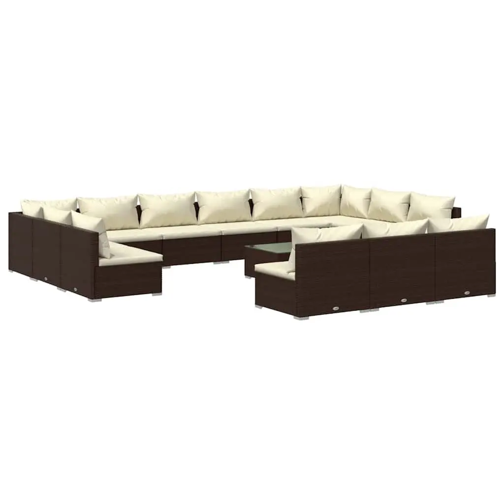 14 Piece Garden Lounge Set Outdoor Furniture Brown Poly Rattan Modular Sofa