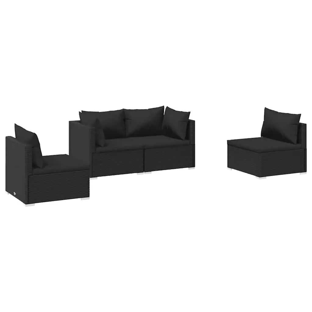 Garden Lounge Set 4 Piece Outdoor Patio Furniture PE Rattan Black with Cushions