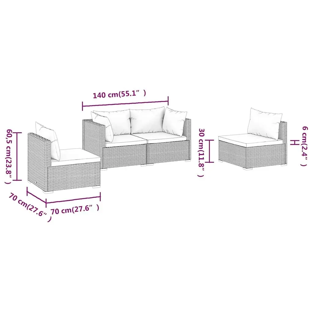 Garden Lounge Set 4 Piece Outdoor Patio Furniture PE Rattan Black with Cushions