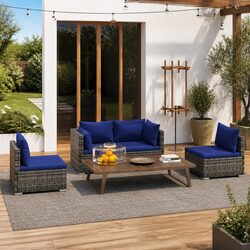 Garden Lounge Set 4 Piece Outdoor Patio Furniture Grey PE Rattan Modular Sofa