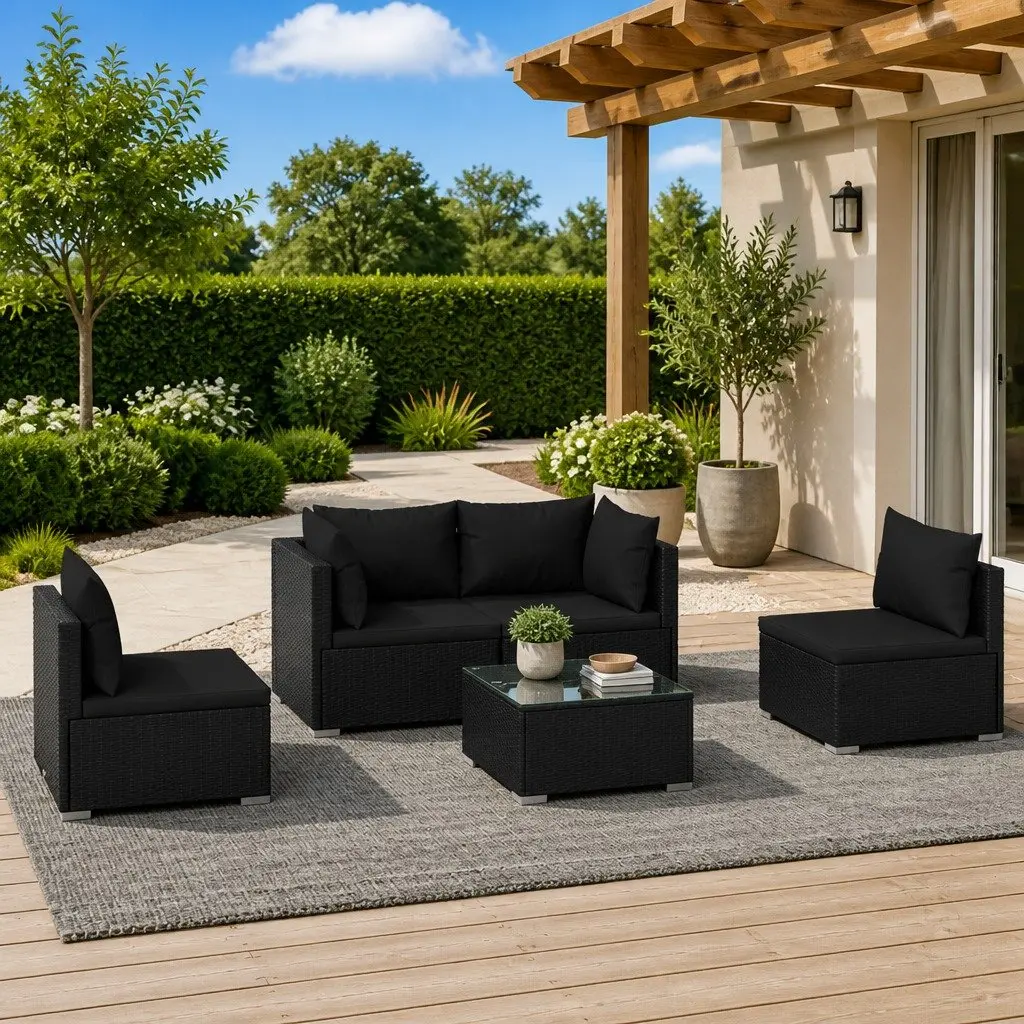 Garden Lounge Set 5 Piece Outdoor Furniture Patio Sofa with Cushions Black
