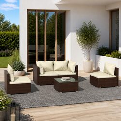 Garden Lounge Set 5 Piece Outdoor Patio Furniture Brown Rattan Sectional with