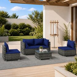 Your New 5-Piece Lounge Set Awaits: Grey PE Rattan