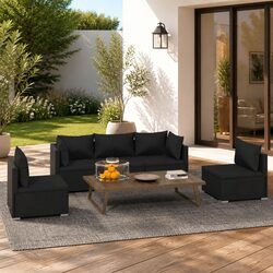 5 Piece Outdoor Lounge Set Garden Patio Furniture Rattan Sofa Black with