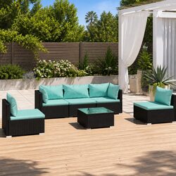 Garden Lounge Set 6 Piece Outdoor Patio Furniture Black Modular Rattan Sofa