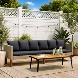 3-Seater Garden Sofa Outdoor Lounge Chair Poly Rattan Beige Cushions Patio