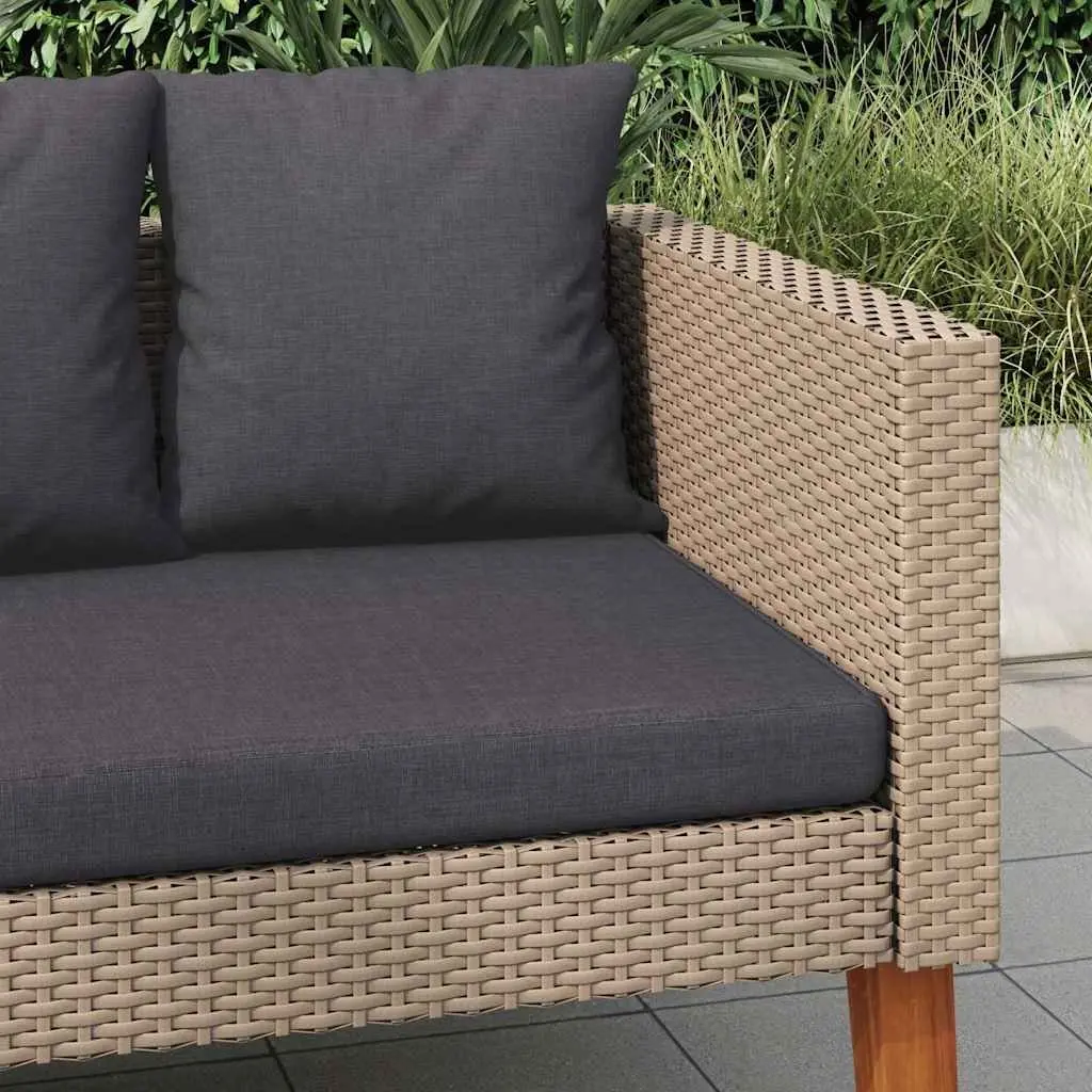 3-Seater Garden Sofa Beige Poly Rattan Outdoor Couch with Cushions