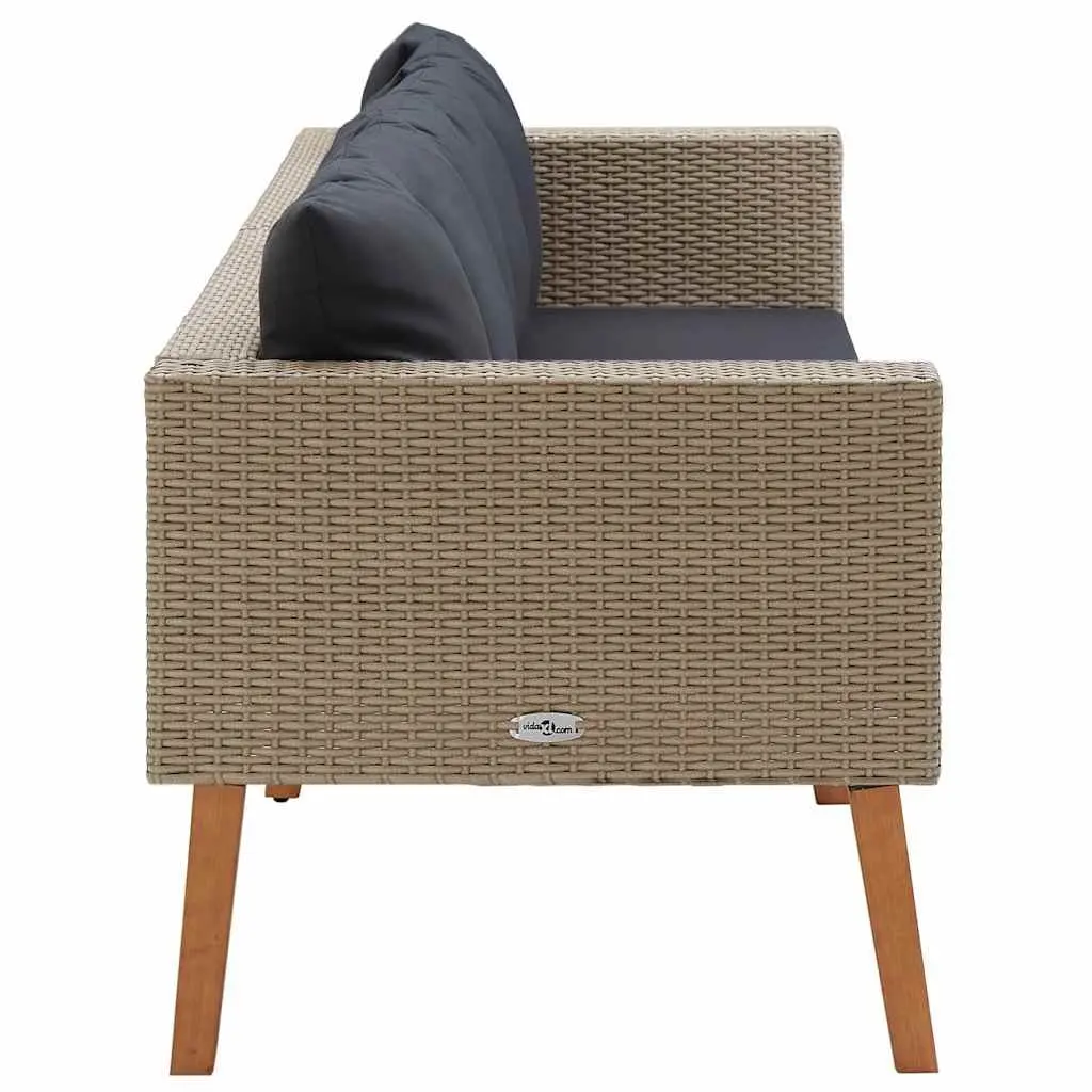 3-Seater Garden Sofa Beige Poly Rattan Outdoor Couch with Cushions
