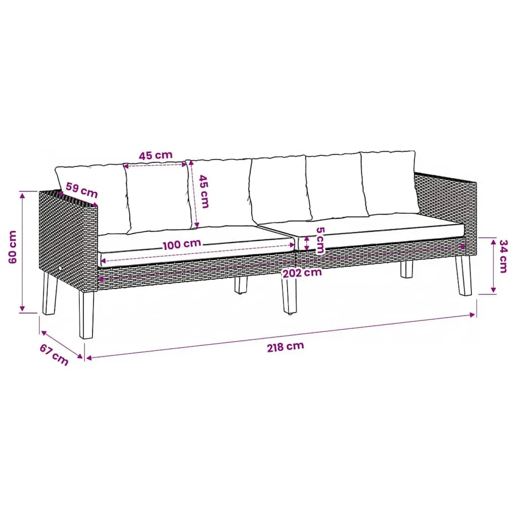 3-Seater Garden Sofa Beige Poly Rattan Outdoor Couch with Cushions
