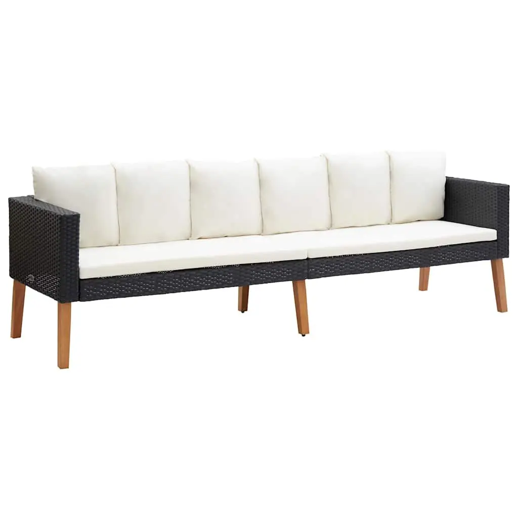 3-Seater Garden Sofa Black PE Rattan with Cushions Outdoor Lounge Seating