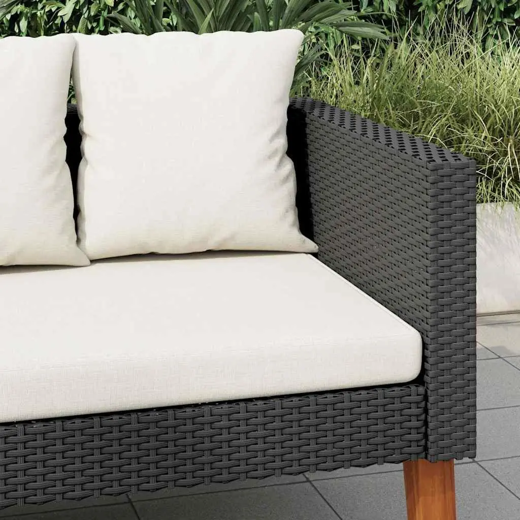 3-Seater Garden Sofa Black PE Rattan with Cushions Outdoor Lounge Seating