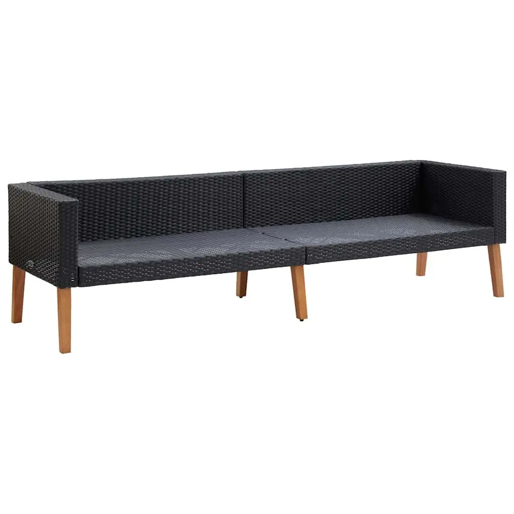 3-Seater Garden Sofa Black PE Rattan with Cushions Outdoor Lounge Seating
