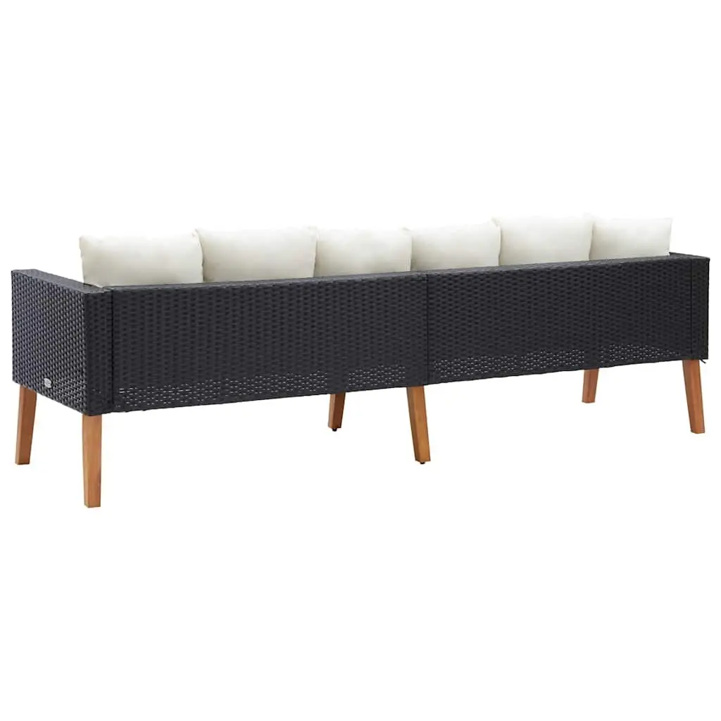 3-Seater Garden Sofa Black PE Rattan with Cushions Outdoor Lounge Seating
