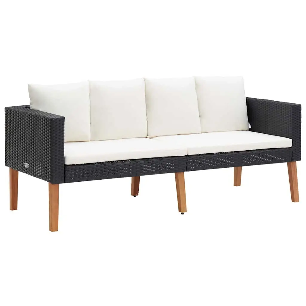 2-Seater Outdoor Lounge Couch Black PE Rattan Garden Sofa with Cushions