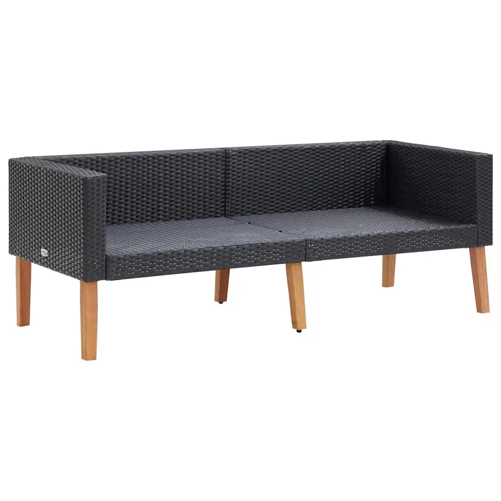 2-Seater Outdoor Lounge Couch Black PE Rattan Garden Sofa with Cushions
