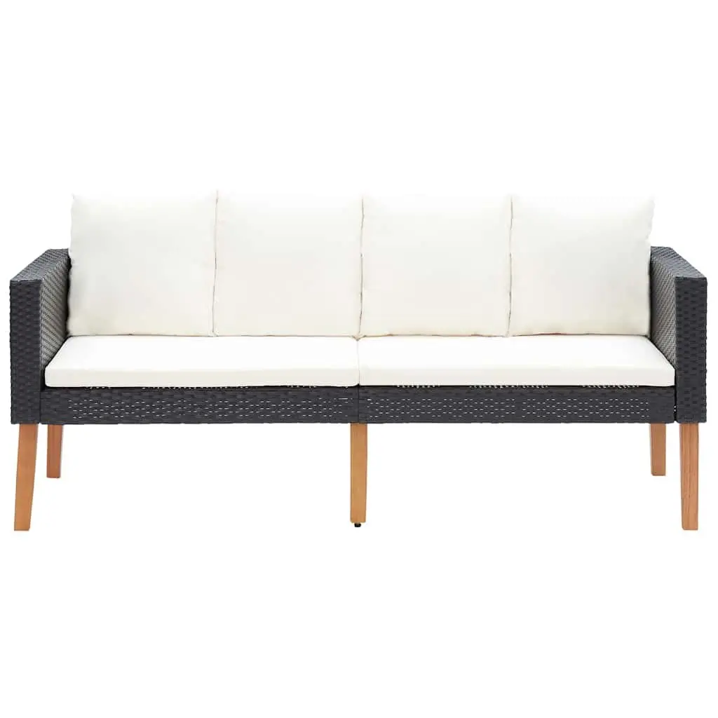 2-Seater Outdoor Lounge Couch Black PE Rattan Garden Sofa with Cushions