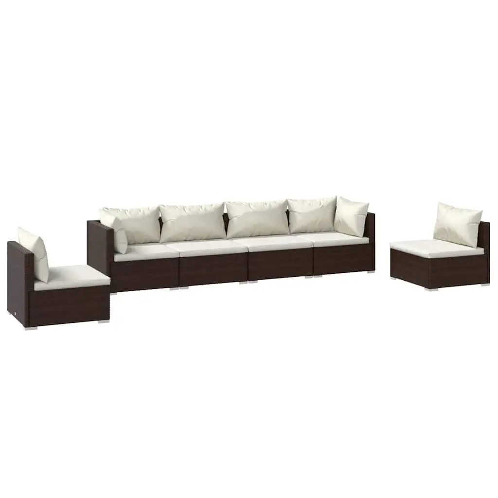 Outdoor Furniture 6 Piece Modular Garden Lounge Set with Cushions Brown