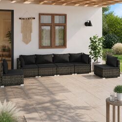 Garden Lounge Set 6 Piece Outdoor Patio Furniture Grey Poly Rattan with Cushions