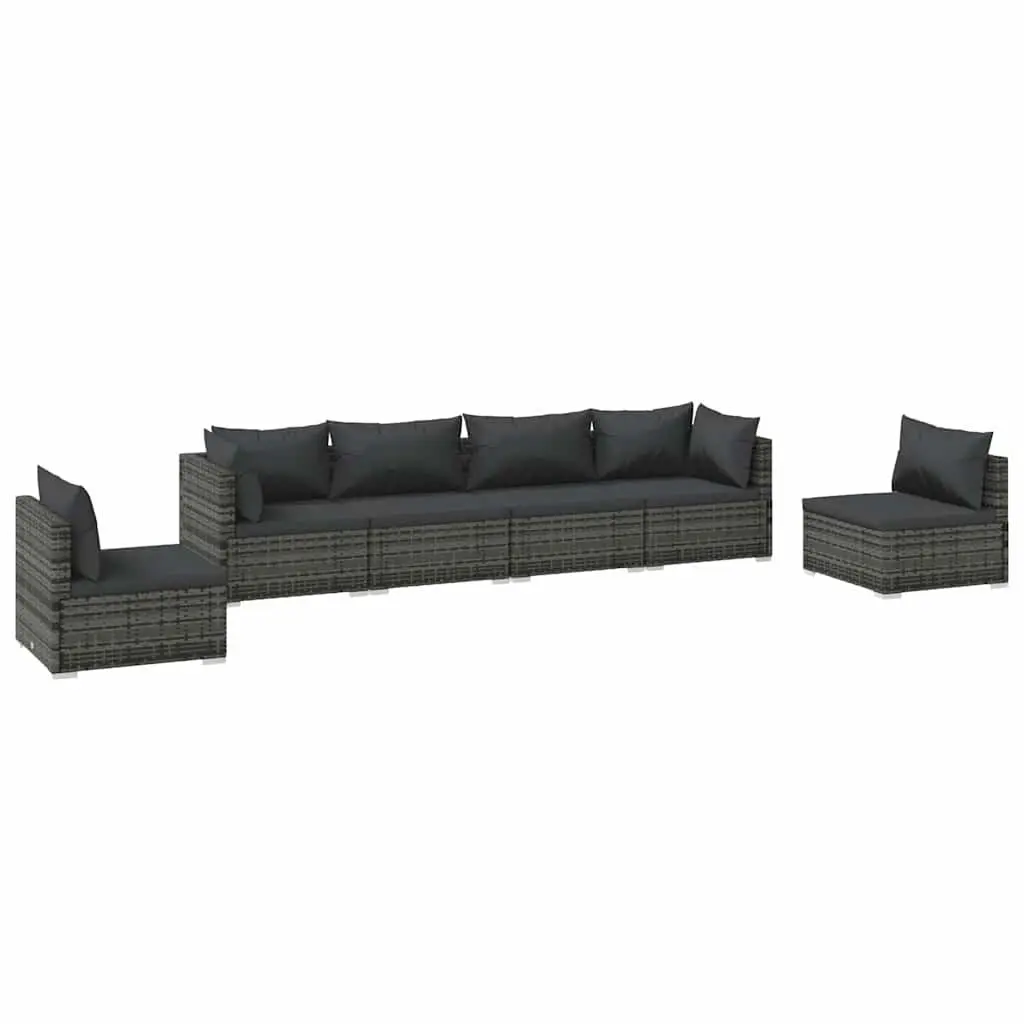 Outdoor Furniture Set 6 Piece Modular Grey Rattan Lounge with Cushions