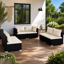 Garden Lounge Set 6 Piece Outdoor Patio Furniture PE Rattan Modular Black Sofa
