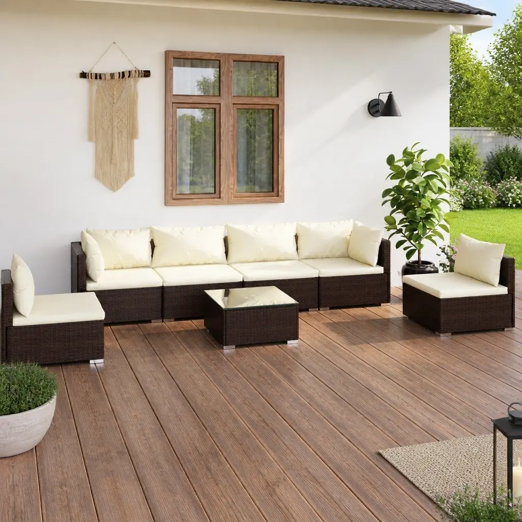 Modular Garden Lounge Set 7 Piece Outdoor Patio Furniture Brown PE Rattan Sofa
